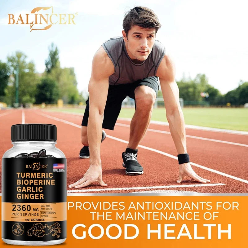 4-in-1 Turmeric Ginger Supplement with Pepperin 2360 Mg with Garlic Curcumin Black Pepper, for Joint, Digestive &amp; Immune Support