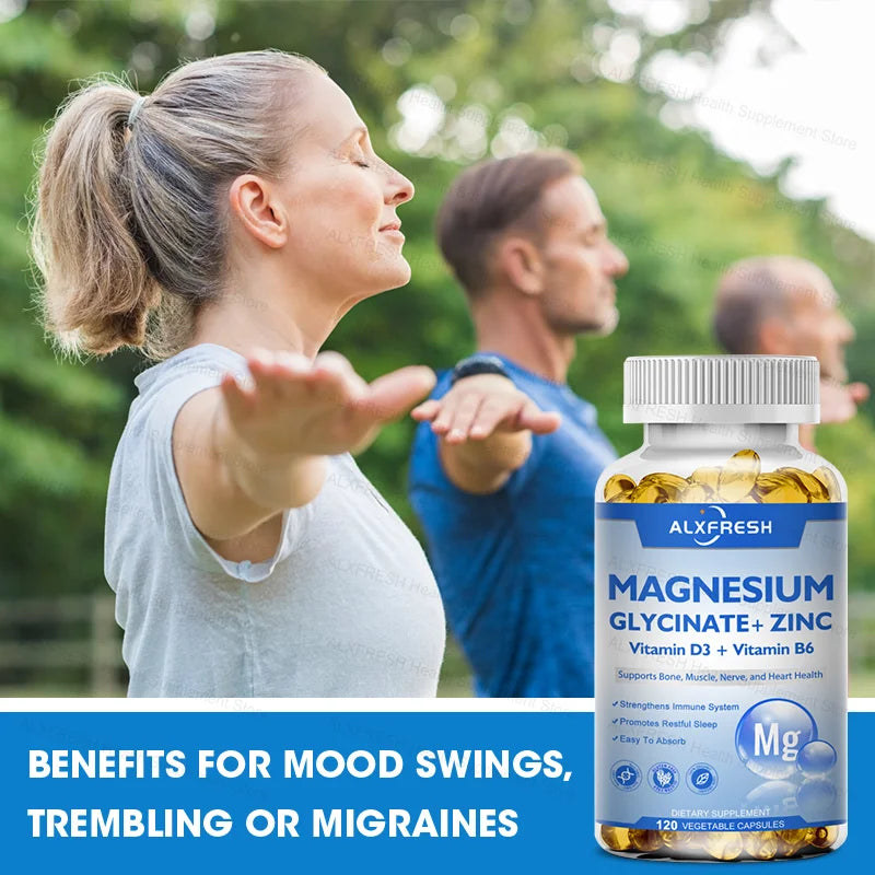 Original Magnesium Glycinate 500mg Supplement – High Absorption for Relaxation, Sleep &amp; Muscle Support - D3 B6 Zinc