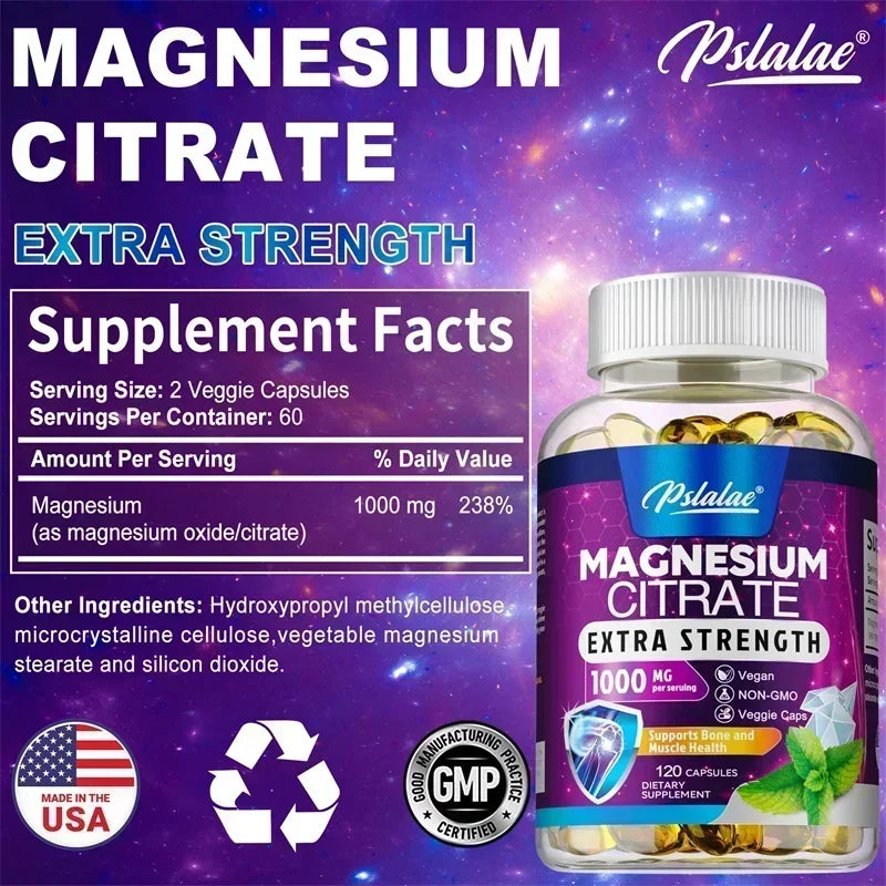 Magnesium Citrate Supplement - Supports Heart, Muscle, Nerve, Bone Health, Promote Energy Metabolism, Gut Digestion