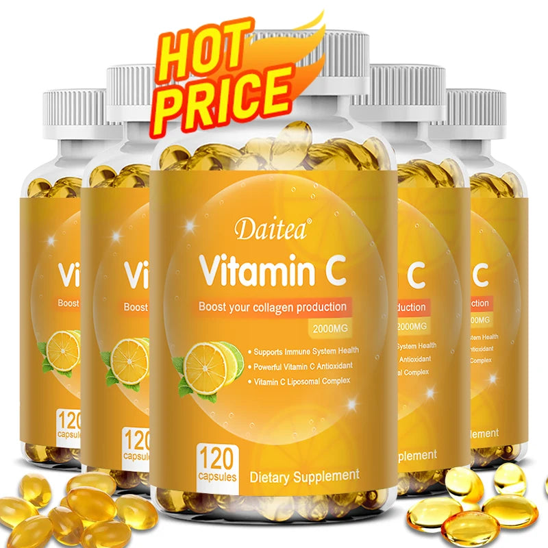 Vitamin C Promotes Collagen Production - 2000 Mg, Promote Skin, Hair, Nails and Immune Health, Dietary Supplements