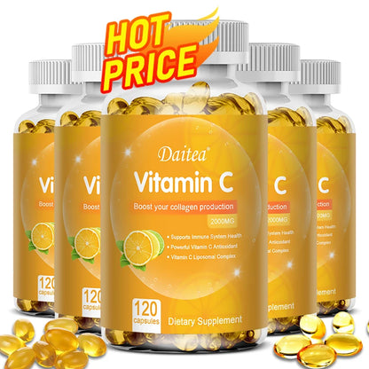 Vitamin C Promotes Collagen Production - 2000 Mg, Promote Skin, Hair, Nails and Immune Health, Dietary Supplements
