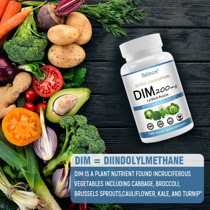 DIM Supplement 200mg Diindolylmethane - Maintains Hormonal Balance with Estrogen for Menopause and Mid-life