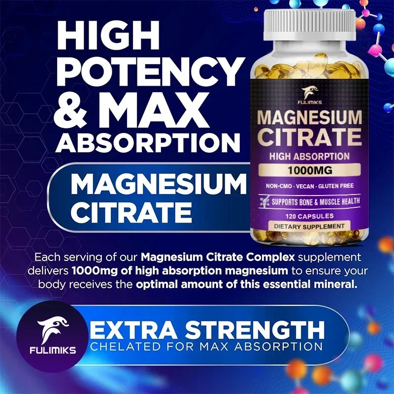 FULIMIKS Magnesium Citrate Supplement, Supports Muscle &amp; Bone Health, Relaxation, Cardiovascular Function, for Adults