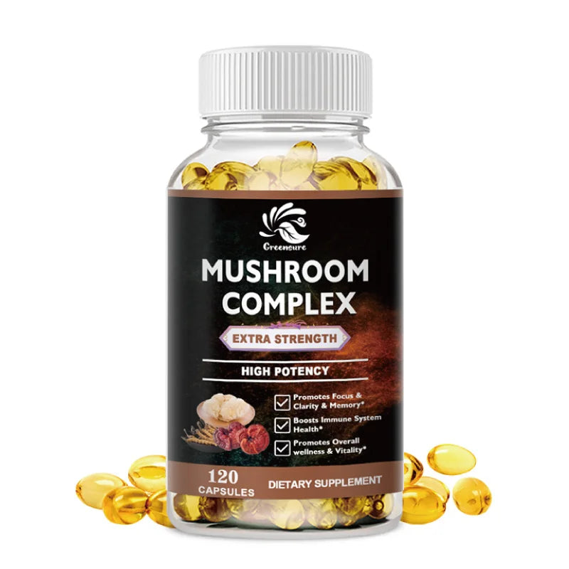 Lion Mane Cordyceps Mushroom Complex Supplement for Nootropic Brain Memory &amp; Focus Immune &amp; Stress Relief