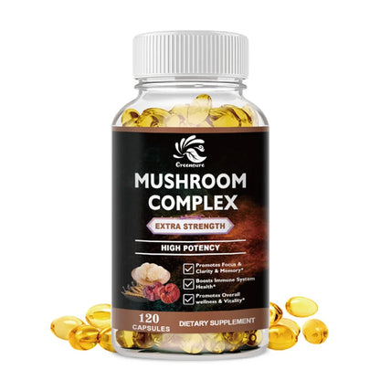 Lion Mane Cordyceps Mushroom Complex Supplement for Nootropic Brain Memory &amp; Focus Immune &amp; Stress Relief