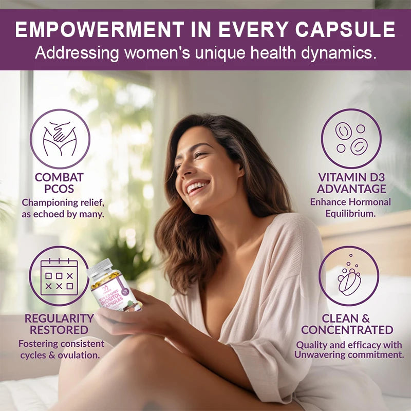 Myo-Inositol &amp; D-Chiro Inositol Capsule with Folate Supports Ovarian Function Hormone Balance Fertility Supplement Beauty Health