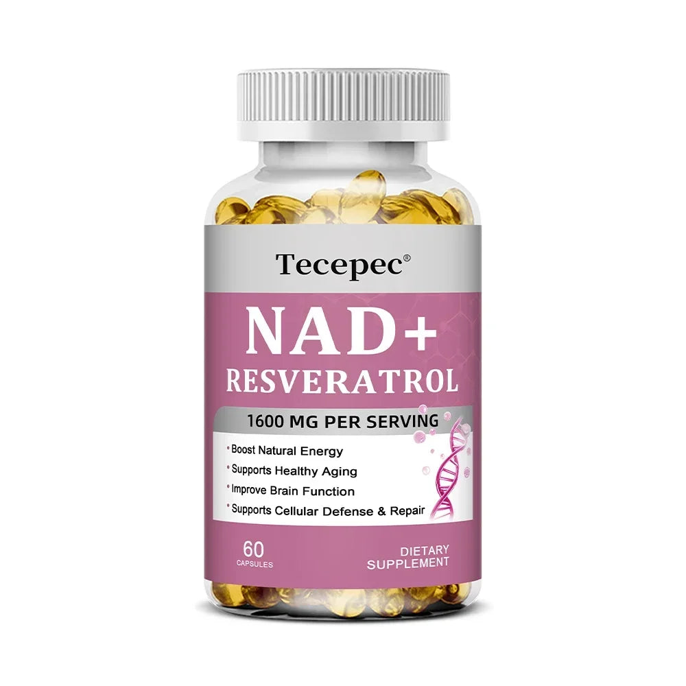 NAD+ Supplement,Anti-Aging,Boosts Energy and Focus,Supports Brain and Skin Health,Nicotinamide Adenine Dinucleotide Resveratrol