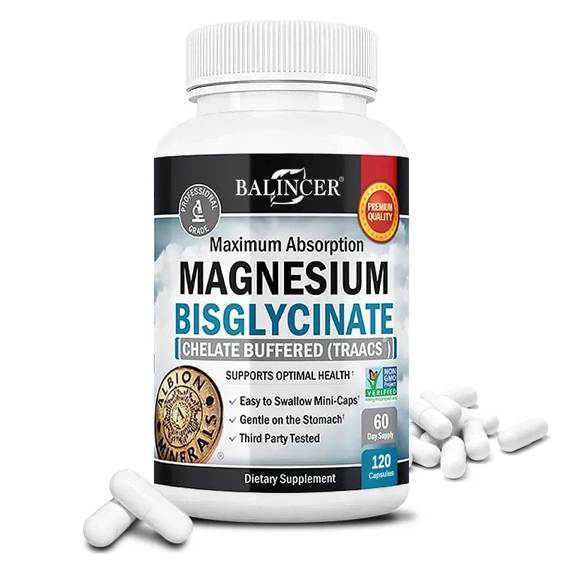 Magnesium Bisglycinate Capsules, Daily Mineral Supplement, Supports Muscle Nerve Bone Cardiovascular Energy &amp; Immune  Wellness