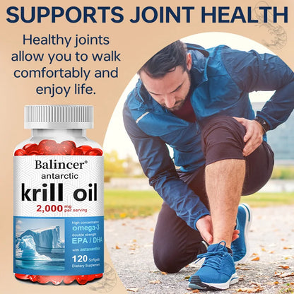 Antarctic Krill Oil 2000mg Supplement, 3X Strength Natural Source of Omega-3s, EPA 240mg + DHA 160mg + Astaxanthin 800mcg