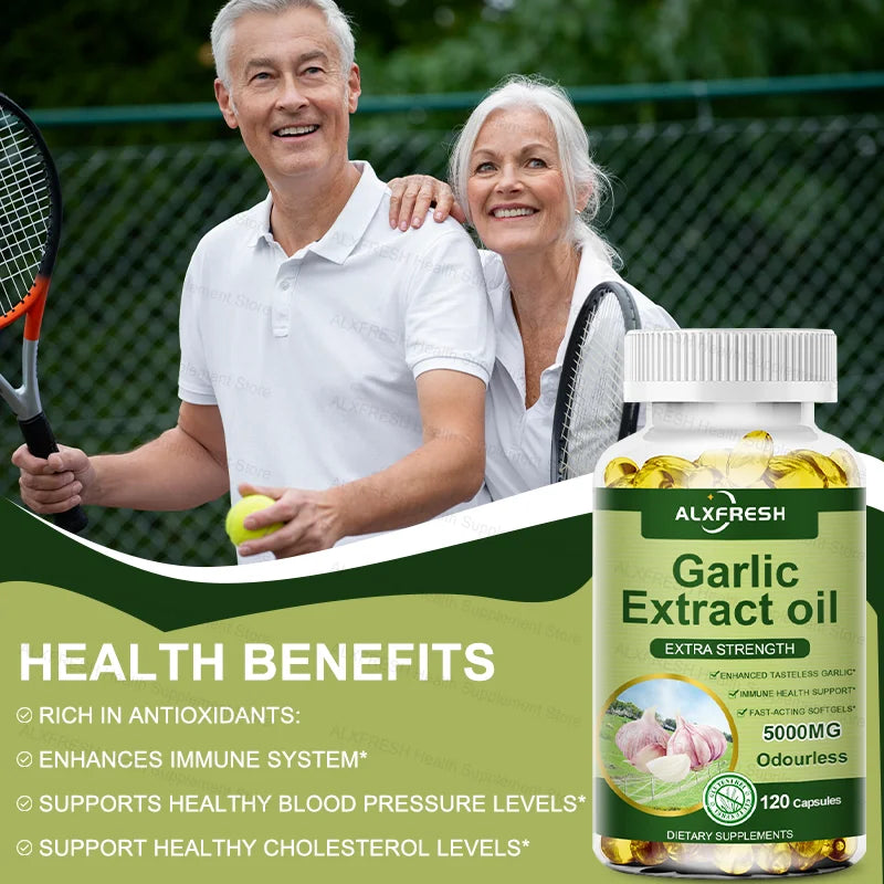 Garlic Oil Capsules Supplement for Balance Cholesterol Levels, Support Heart and Cardiovascular Health, Organic Non-GMO