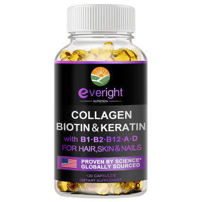 Biotin Hyaluronic Acid, Collagen Keratin –Hair Growth Vitamin – Nails &amp; Skin,  B1, B2, B6, B12 Complex Supplement for Men &amp;Women