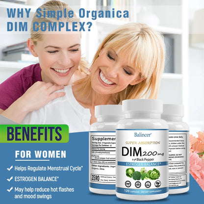 DIM Supplement 200mg Diindolylmethane - Maintains Hormonal Balance with Estrogen for Menopause and Mid-life