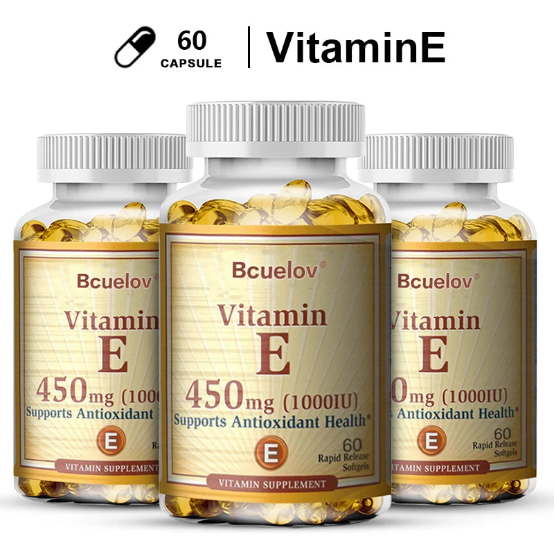 Vitamin E Supplement Capsules- 1000 IU - Promote Skin, Immunity and Heart Health, Help Blood Circulation, Gluten-free