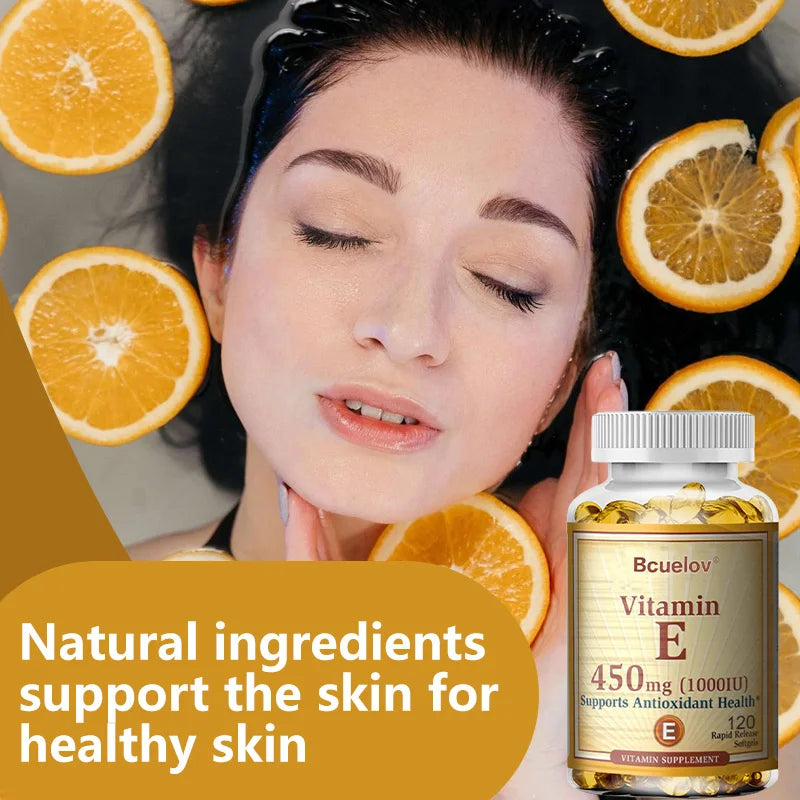 Vitamin E Supplement Capsules- 1000 IU - Promote Skin, Immunity and Heart Health, Help Blood Circulation, Gluten-free