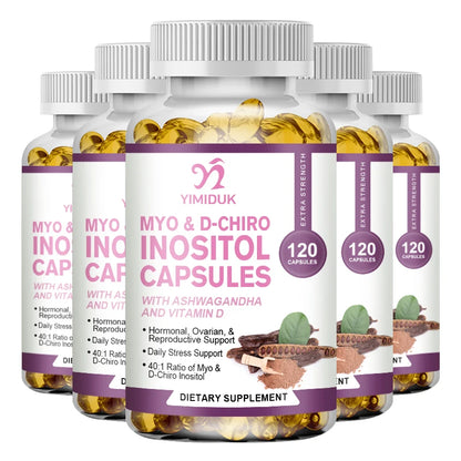 Myo-Inositol &amp; D-Chiro Inositol Capsule with Folate Supports Ovarian Function Hormone Balance Fertility Supplement Beauty Health