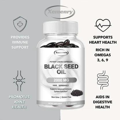 Dietary Supplement, Black Seed Oil Helps Hair Regrowth and Protects Skin and Nails 2000 Mg Supplement
