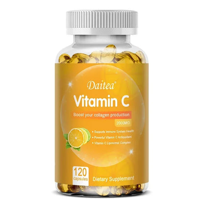 Vitamin C Promotes Collagen Production - 2000 Mg, Promote Skin, Hair, Nails and Immune Health, Dietary Supplements