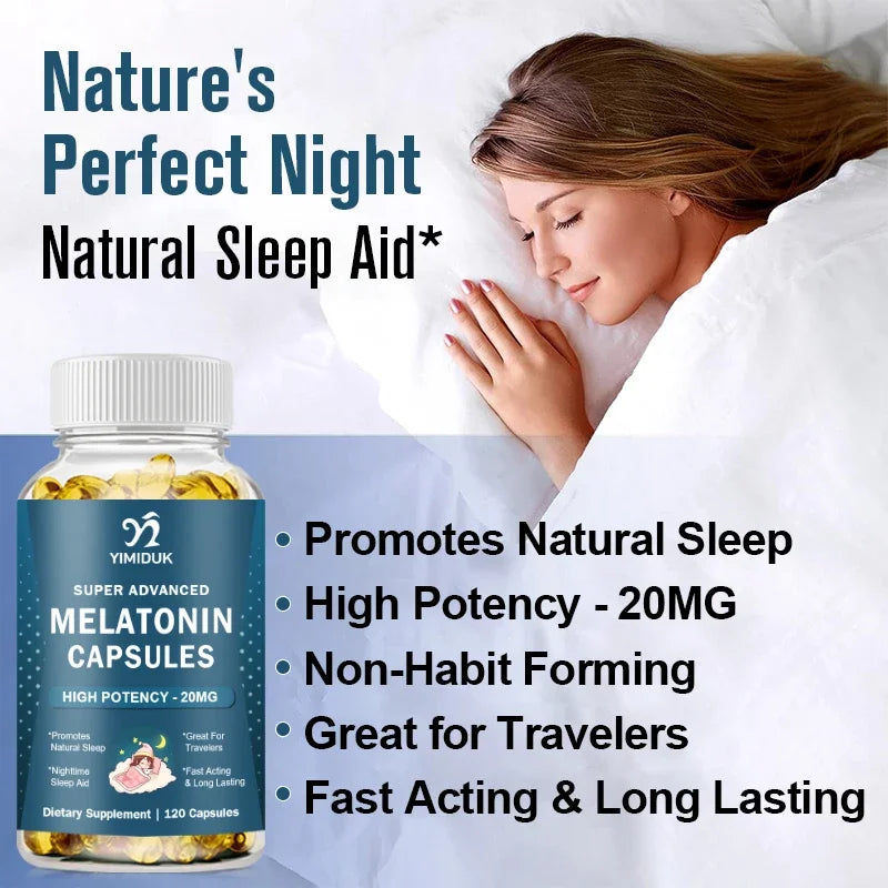 High Potency Melatonin 20 Mg Capsules, for Promotes Natural Sleep, Relaxation and revitalized, GMP Certified, Gluten Free