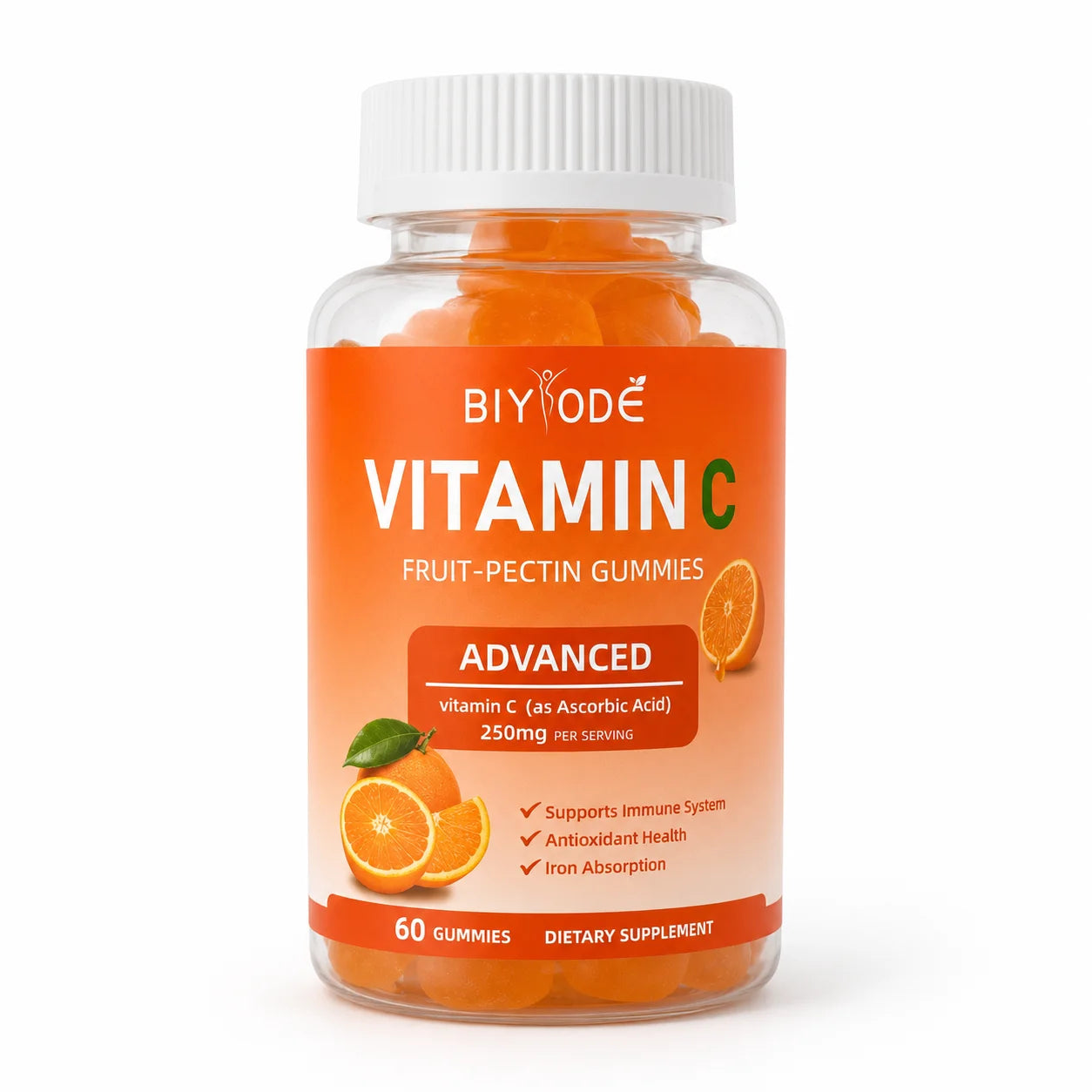 Vitamin C Gummies 250mg Orange Flavor 60 Count Fruit Pectin Chewables Daily Wellness Supplement Gluten Free for Adults Men Women