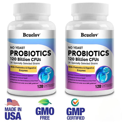 Probiotics 120 Billion CFU 36 Strains Contains Prebiotics and Digestive Enzymes for Digestion and Immune Support Vegan, Non-GMO