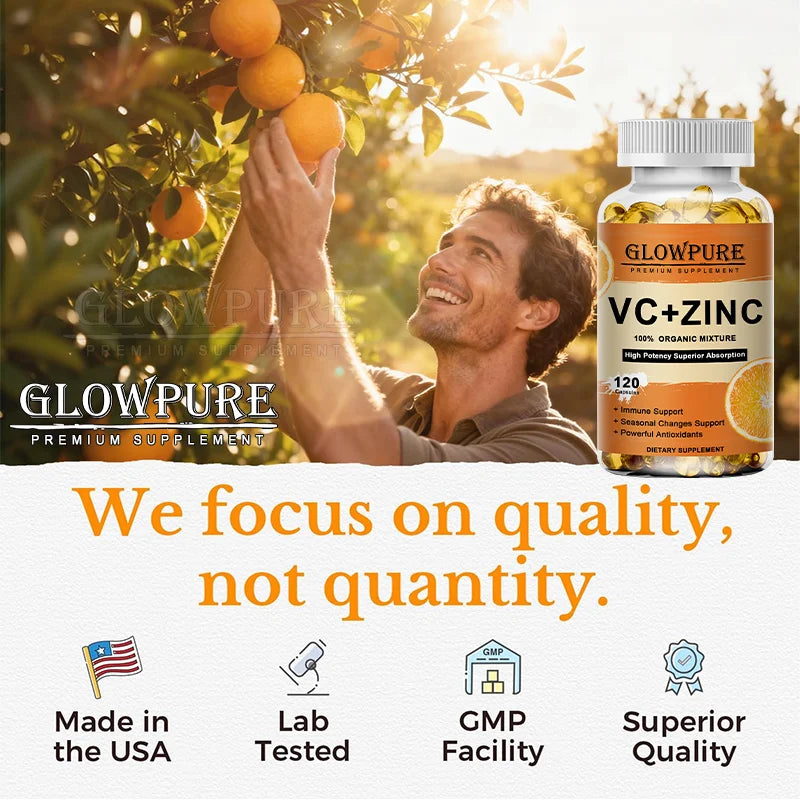 Vitamin C and Zinc Supplement Suuport Antioxidant Protection for Immune, Cellular Energy Production
