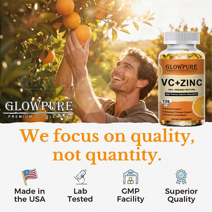 Vitamin C and Zinc Supplement Suuport Antioxidant Protection for Immune, Cellular Energy Production