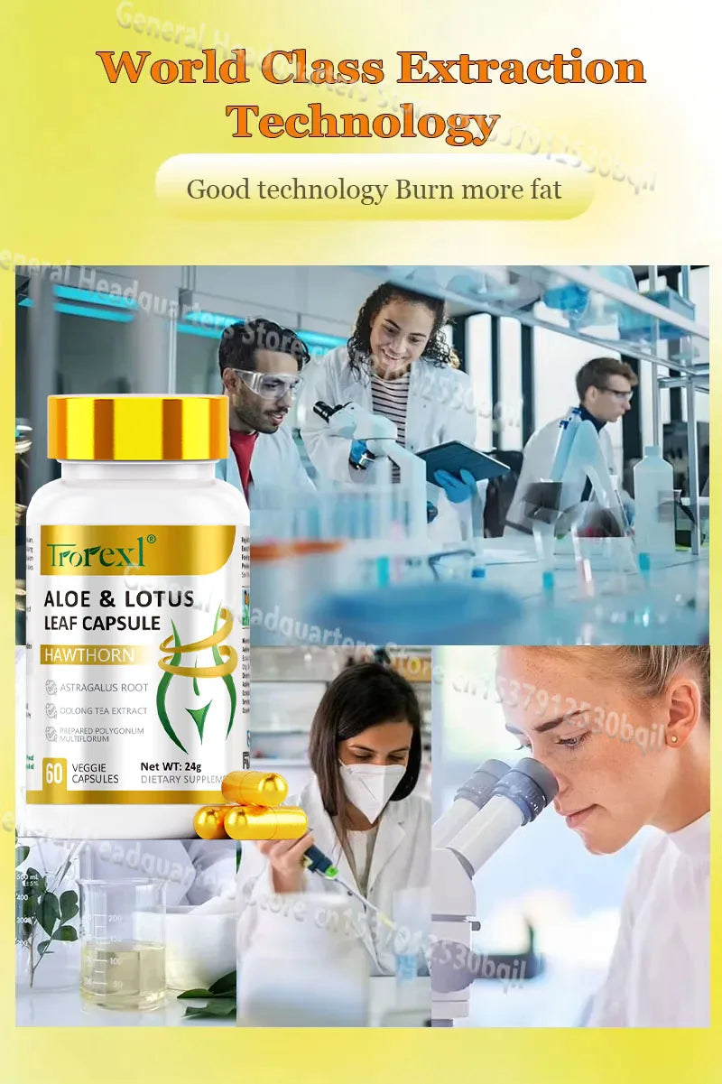 Aloe &amp; Lotus Leaf Capsules Flat Tummy Pills, Appetite Suppressant, Detoxification, Preserve Lean