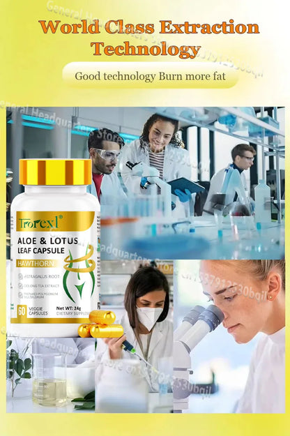 Aloe &amp; Lotus Leaf Capsules Flat Tummy Pills, Appetite Suppressant, Detoxification, Preserve Lean