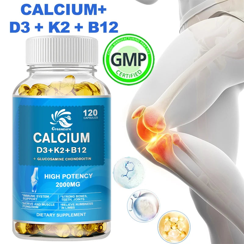 Calcium Vitamin D3 Plus with B12, K2 - High Potency Food Based Immune - Support Bone Health &amp; Mood Balance Supplement