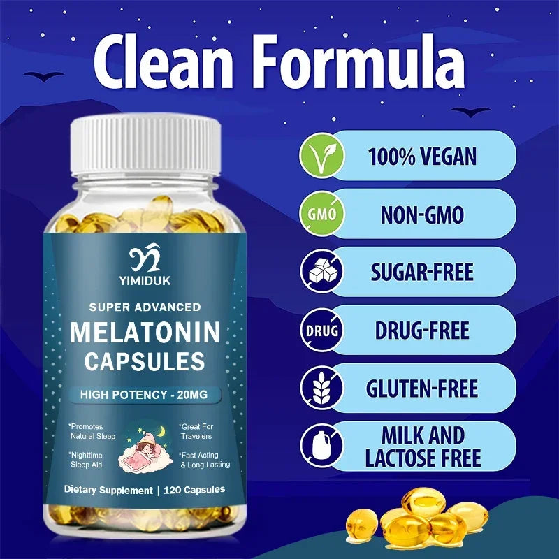 High Potency Melatonin 20 Mg Capsules, for Promotes Natural Sleep, Relaxation and revitalized, GMP Certified, Gluten Free
