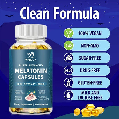 High Potency Melatonin 20 Mg Capsules, for Promotes Natural Sleep, Relaxation and revitalized, GMP Certified, Gluten Free