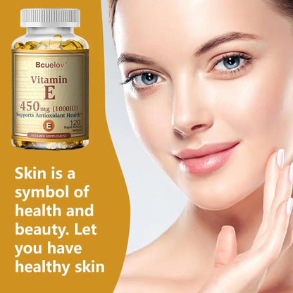 Vitamin E Supplement Capsules- 1000 IU - Promote Skin, Immunity and Heart Health, Help Blood Circulation, Gluten-free