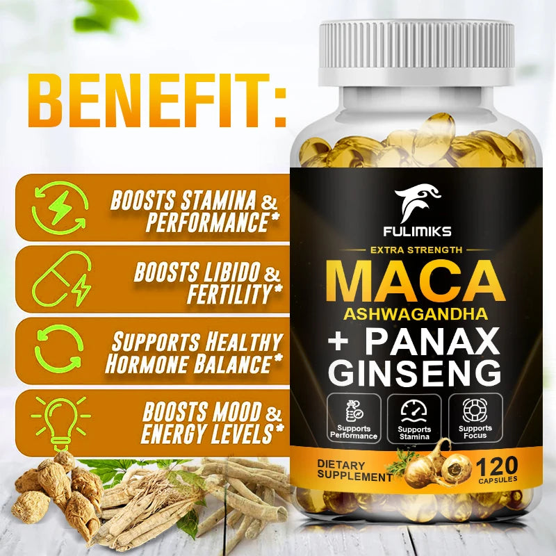 Premium Maca Ashwagandha Capsules, for Hormone, Menopause Relief &amp; Sexual Wellness, Anxiety, Fatigue &amp; Cognitive Function