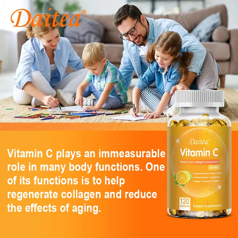 Vitamin C Promotes Collagen Production - 2000 Mg, Promote Skin, Hair, Nails and Immune Health, Dietary Supplements