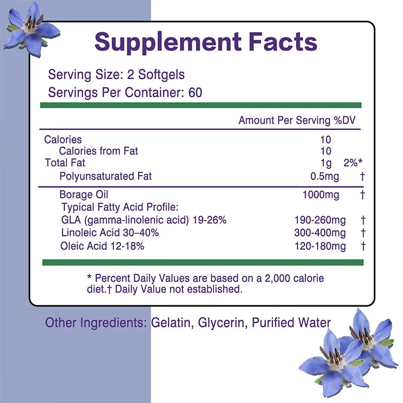 Borage Oil Capsules - Helps Maintain Skin, Joint and Bone Health, Relieves Cellular Stress, and Provides Antioxidant Support