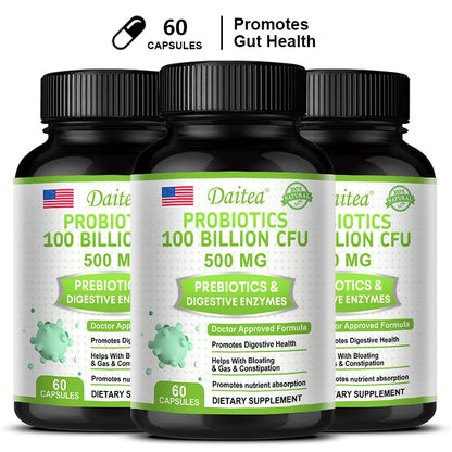 Probiotics 100 Billion CFU with Prebiotics &amp; Digestive Enzymes, Gut Health, Digestion, Bloating Relief &amp; Immune Support