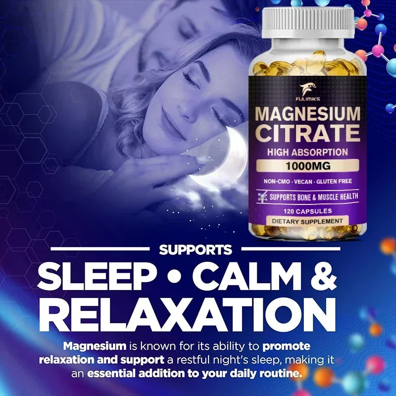 FULIMIKS Magnesium Citrate Supplement, Supports Muscle &amp; Bone Health, Relaxation, Cardiovascular Function, for Adults