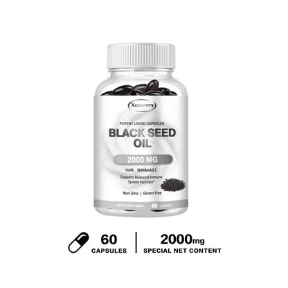 Dietary Supplement, Black Seed Oil Helps Hair Regrowth and Protects Skin and Nails 2000 Mg Supplement