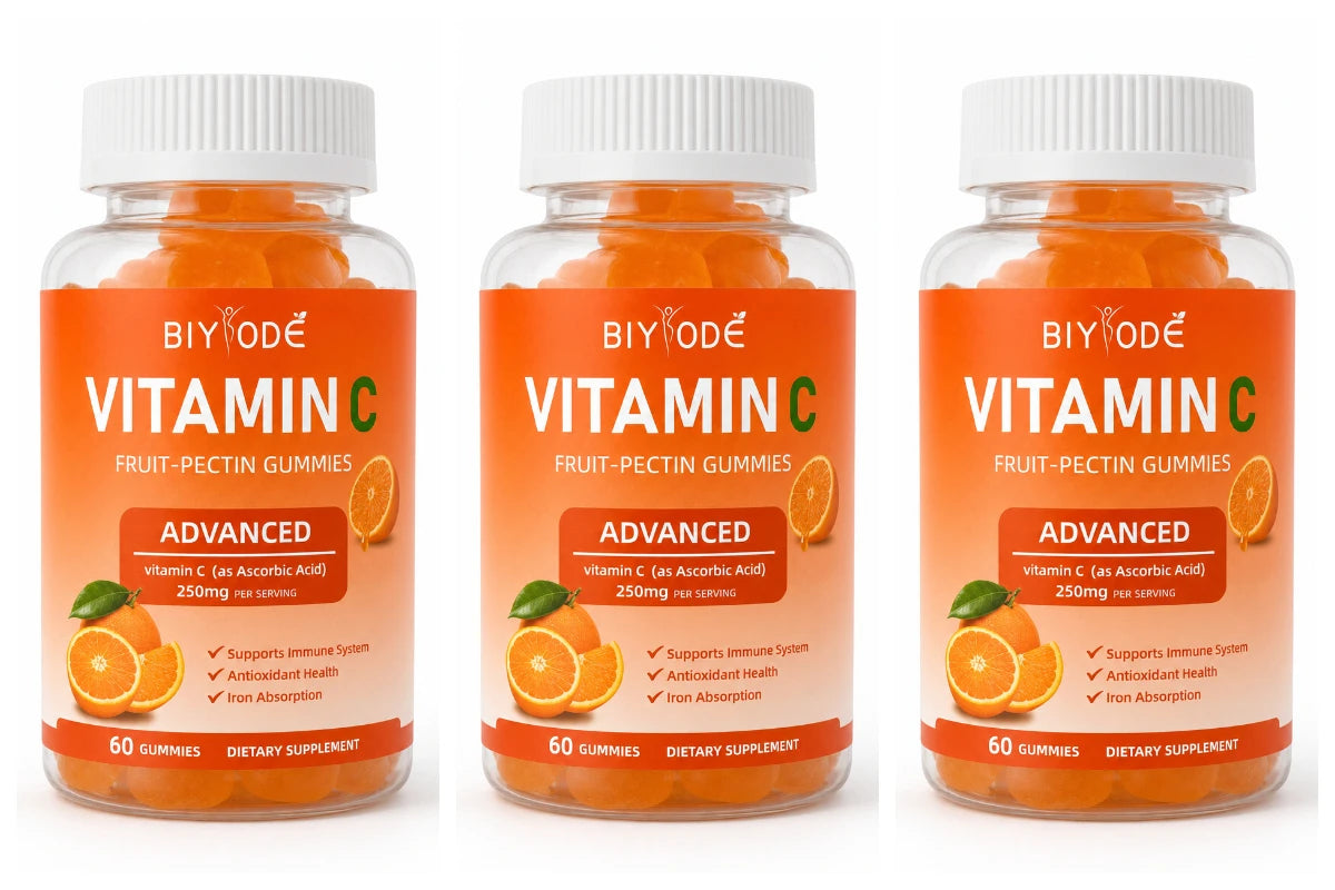 Vitamin C Gummies 250mg Orange Flavor 60 Count Fruit Pectin Chewables Daily Wellness Supplement Gluten Free for Adults Men Women