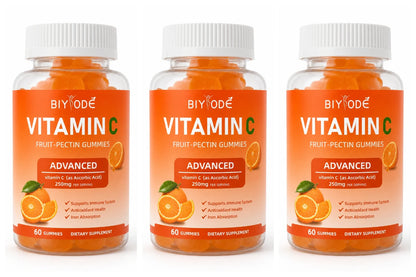 Vitamin C Gummies 250mg Orange Flavor 60 Count Fruit Pectin Chewables Daily Wellness Supplement Gluten Free for Adults Men Women