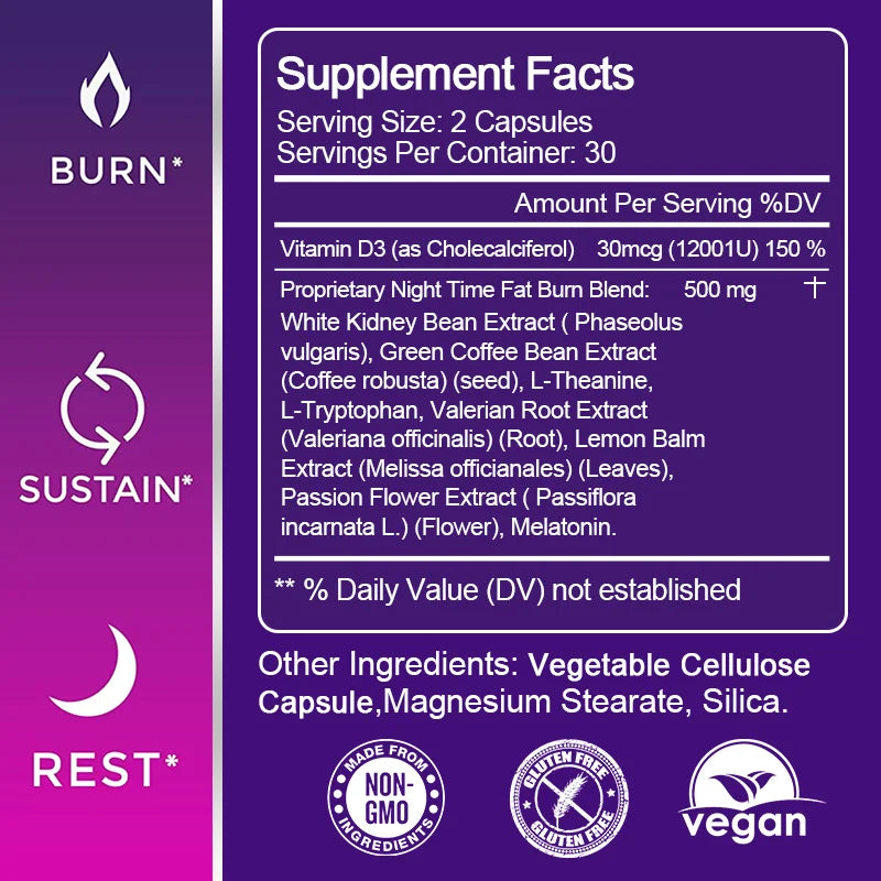 Night Time BodyBuilding Capsule - Supports Appetite Suppressant, Metabolism Supplement