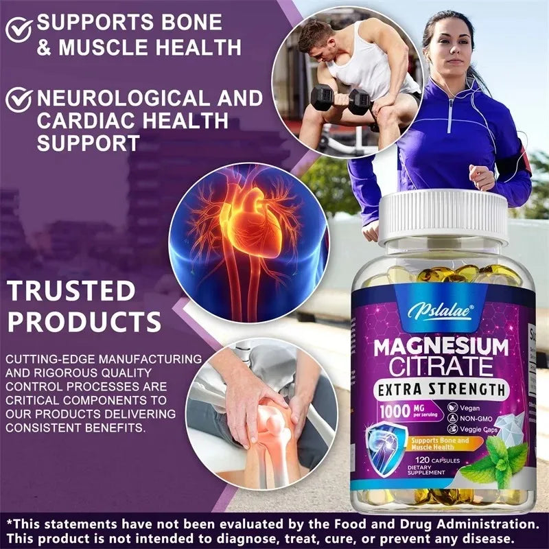 Magnesium Citrate 1000 Mg - Supplement for Stress, Relaxation, Bone, Sleep, Heart Health, Nerve, Muscle &amp; Metabolism