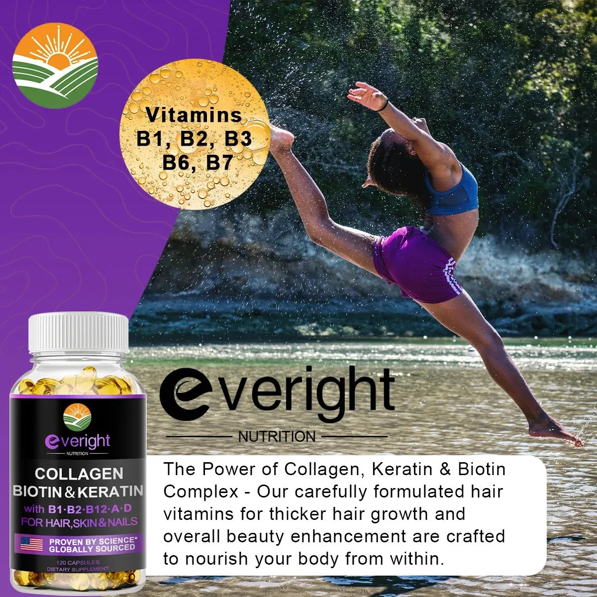 Biotin Hyaluronic Acid, Collagen Keratin –Hair Growth Vitamin – Nails &amp; Skin,  B1, B2, B6, B12 Complex Supplement for Men &amp;Women
