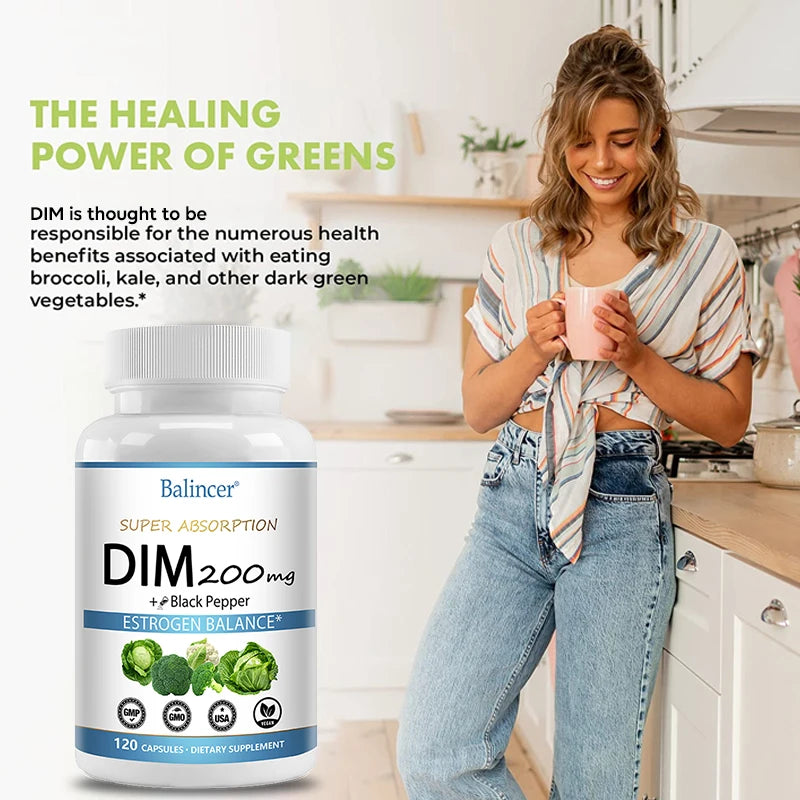 DIM Supplement 200mg Diindolylmethane - Maintains Hormonal Balance with Estrogen for Menopause and Mid-life