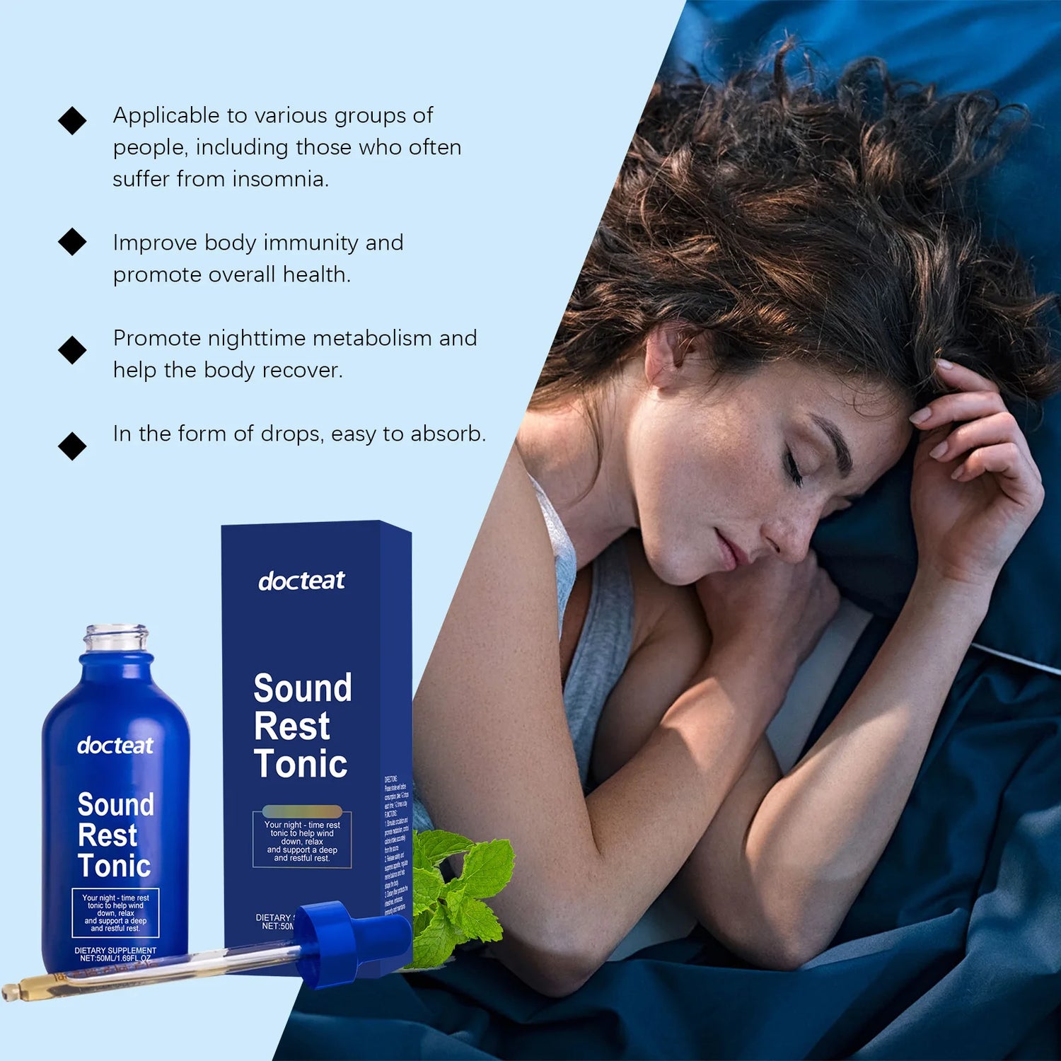 Natural Melatonin Sleep Support Liquid Drops Fast Absorb Sublingual Deep Sleep Aid Relieve Insomnia Stress Anxiety Calm Mood