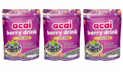 Acai Berry Supplement Powder with Chia Seeds – Berry &amp; Seed Blend – 10 Sachets – Easy To Mix – Non-GMO, Gluten Free