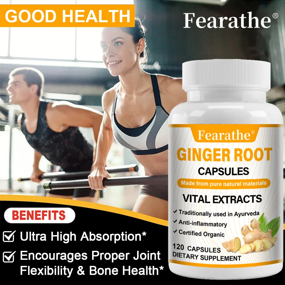 Organic Ginger Root Capsules 1200mg - with Black Pepper Extract,For Joint Health, Anti-Inflammation, Muscle, Immune Health
