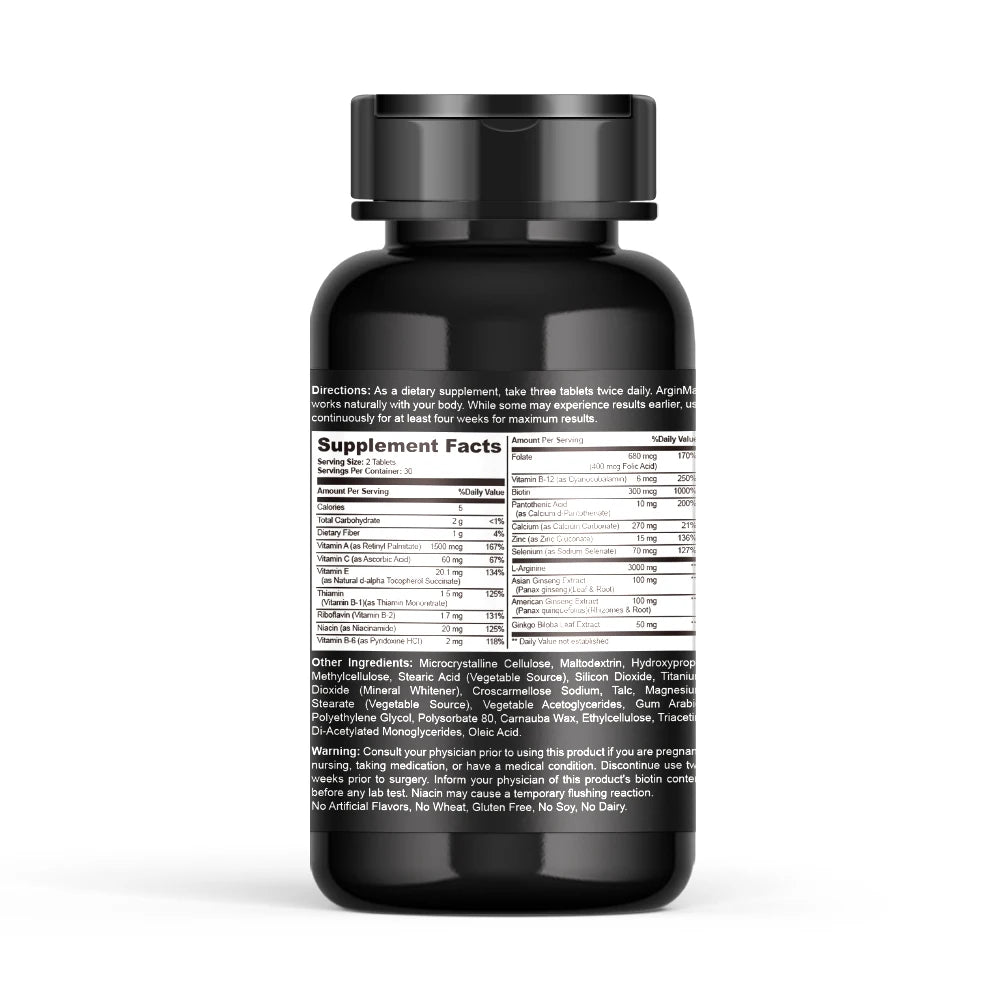L-Arginine Male Enhancing Supplement for Performance, Endurance and Muscle, Strength and Endurance, Non-GMO, 60 Tablets