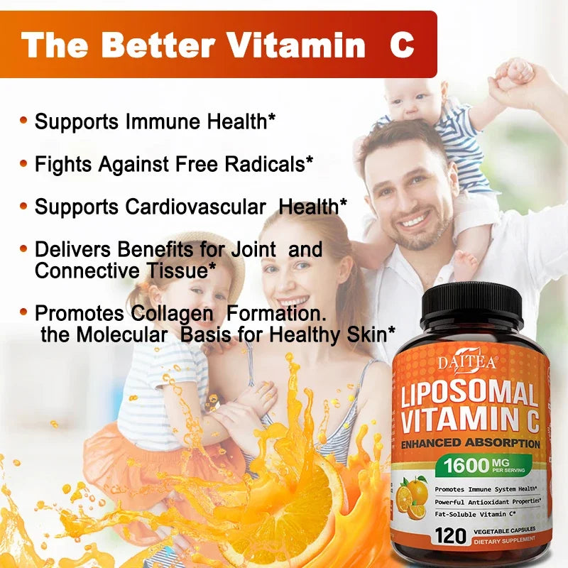 Liposomal Vitamin C 1600 Mg - Highly Absorbable, Fat Soluble Vitamin C, Antioxidant Supplement, Immune System &amp; Collagen Booster