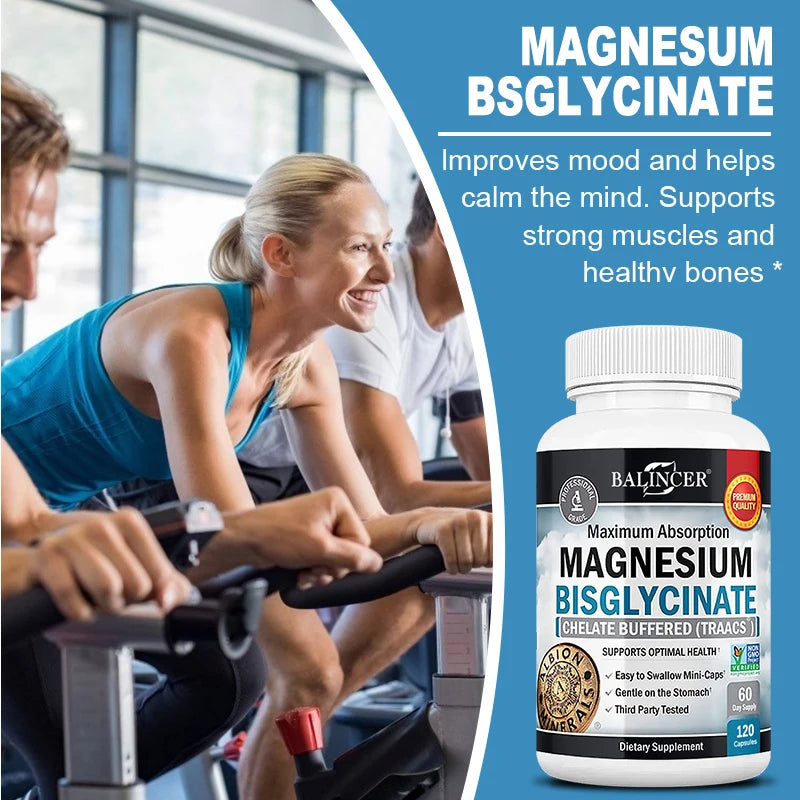 Magnesium Bisglycinate Capsules, Daily Mineral Supplement, Supports Muscle Nerve Bone Cardiovascular Energy &amp; Immune  Wellness
